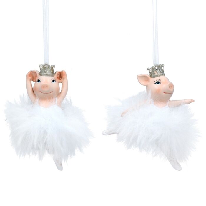 Gisela Graham Ballerina Dancing Pigs Decoration x2
